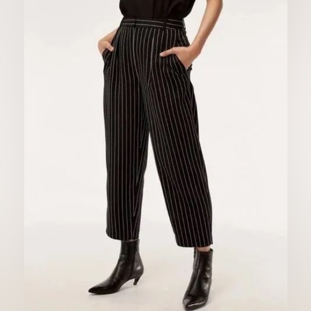 Babaton Black and White Striped Cropped Pants